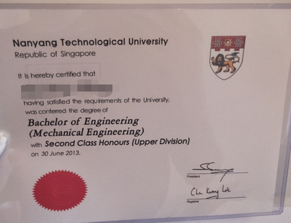 新加坡南洋理工大学证书   样本